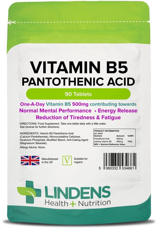 Vitamin B5 Pantothenic Acid 500mg Tablets 90 Tablets